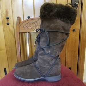 STEVE MADDEN brown suede leather lace embellishment boots
